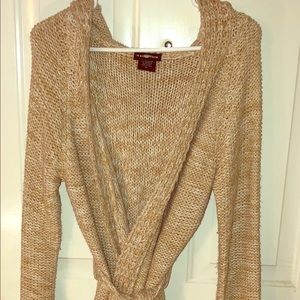 Women’s Cream & White Open Front Hooded Sweater